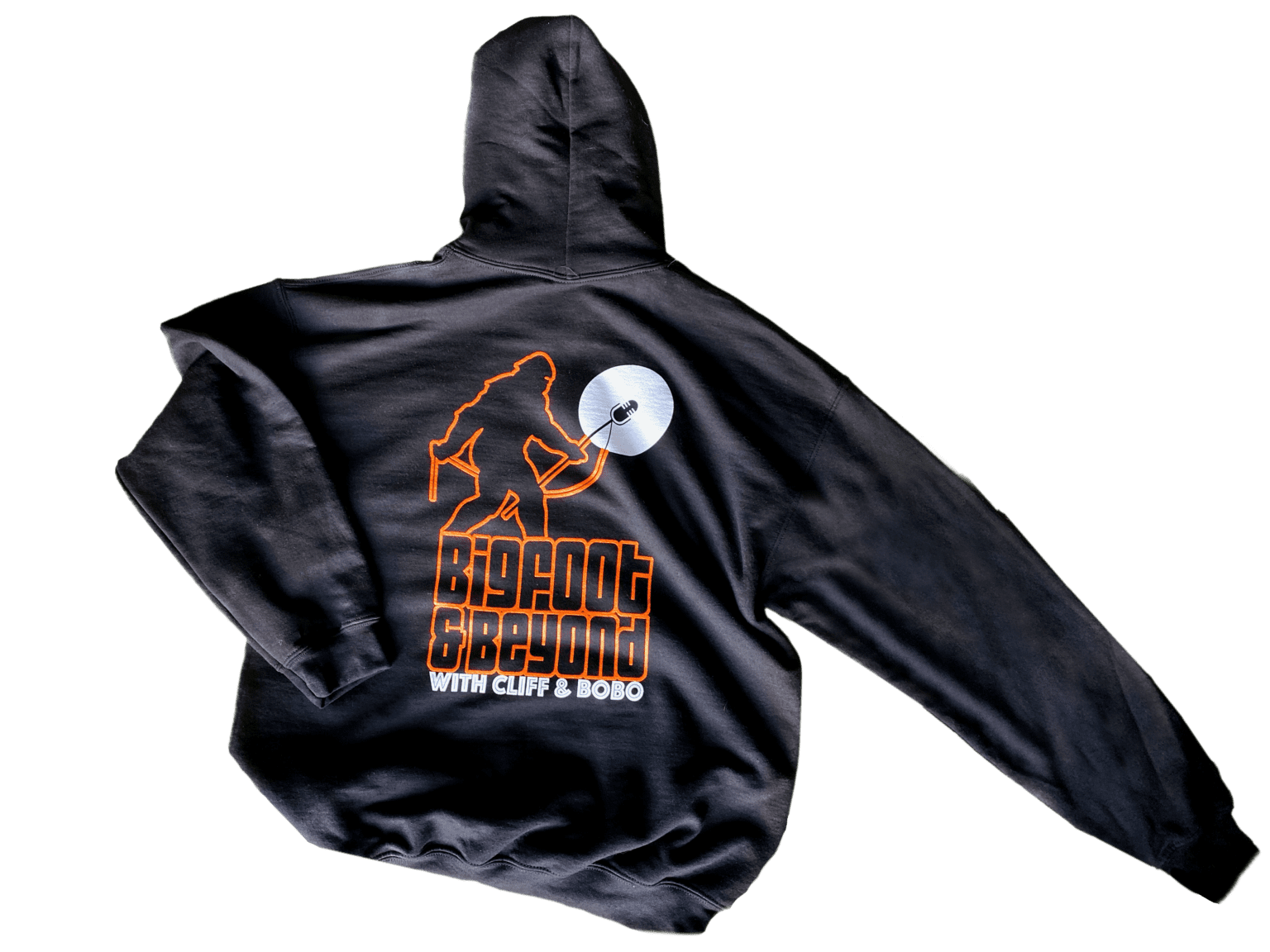 a black Bigfoot & Beyond hoodie